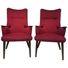 Wonderful Pair of Red Armchairs in the Manner of Hans Wegner