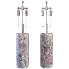 Pair of Solid Purple Marble Lamps by Nessen