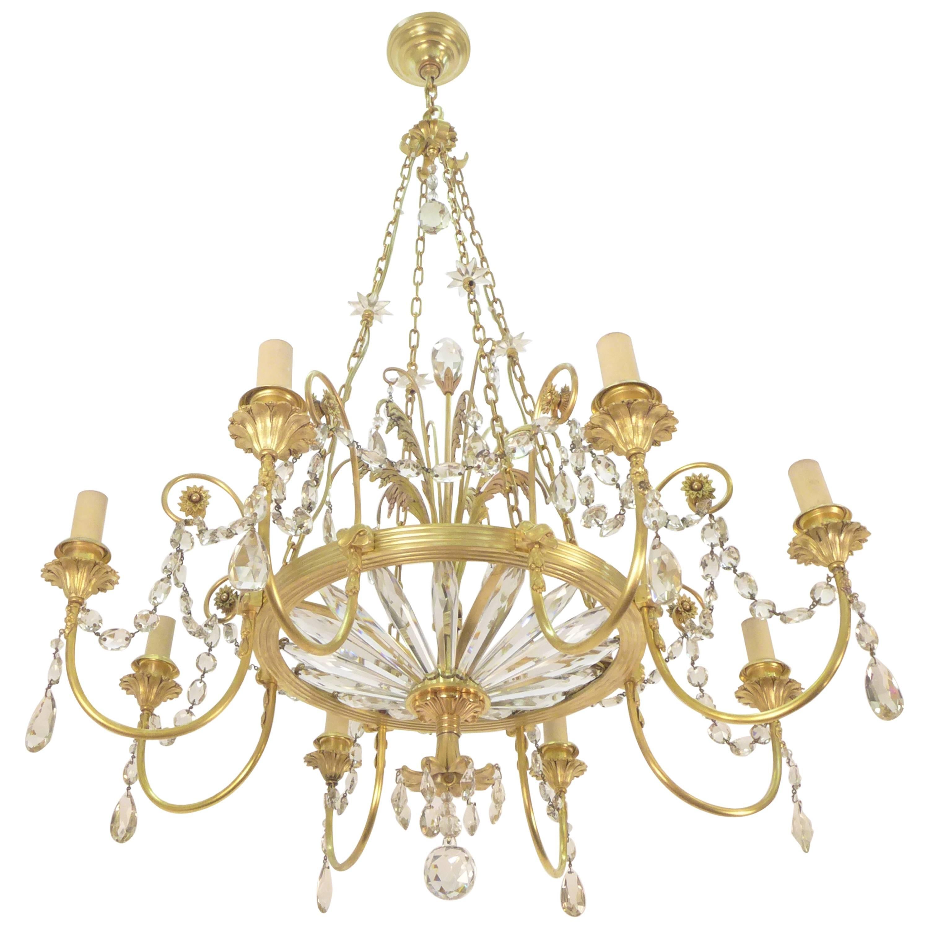 French Gilt Bronze and Glass Chandelier