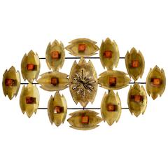 Mid-Century Modern Brutalist Metal Wall Sculpture Clock