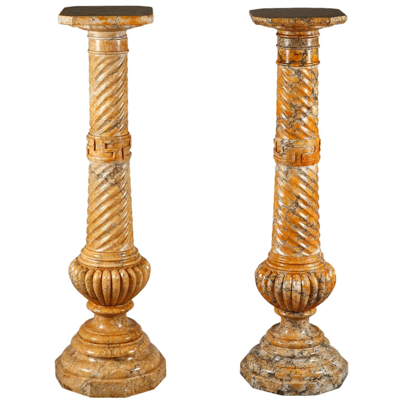 Two Spiraling Sienna Marble Columns