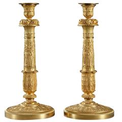 Pair of Restauration Gilt Bronze Candlesticks 9
