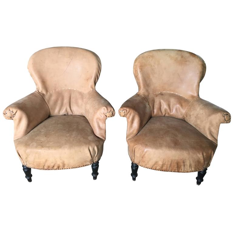 Antique French Salon Chairs Recovered In Leather From Czech Gym Mats Antique French Salon Chairs Recovered in Leather from Czech Gym Mats For Sale - Antique French Salon Chairs Recovered In Leather From Czech Gym Mats