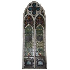 1860s Large Arched Gothic Colored Stained Glass Window from a Wisconsin Church