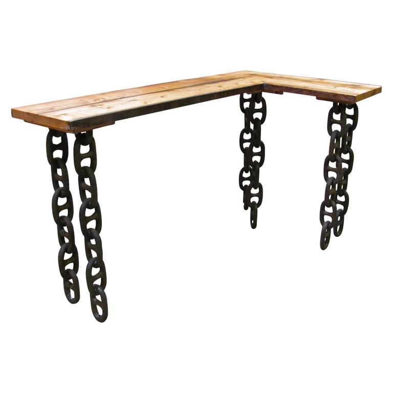 Reclaimed Pine Bar Counter With Nautical Anchor Chain Legs For Reclaimed Pine Bar Counter With Nautical Anchor Chain Legs For