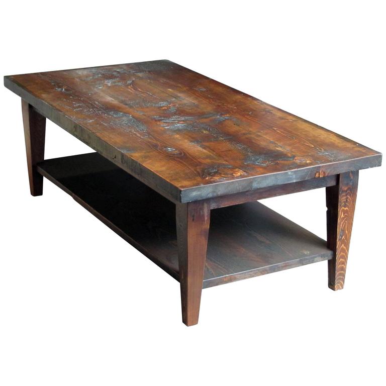 Reclaimed Semi Rustic Pine Coffee Table With Bottom Shelf And Reclaimed Semi Rustic Pine Coffee Table With Bottom Shelf And Tapered Legs For