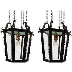 Antique Pair of Wrought Iron Lanterns by Rudolf Lempp