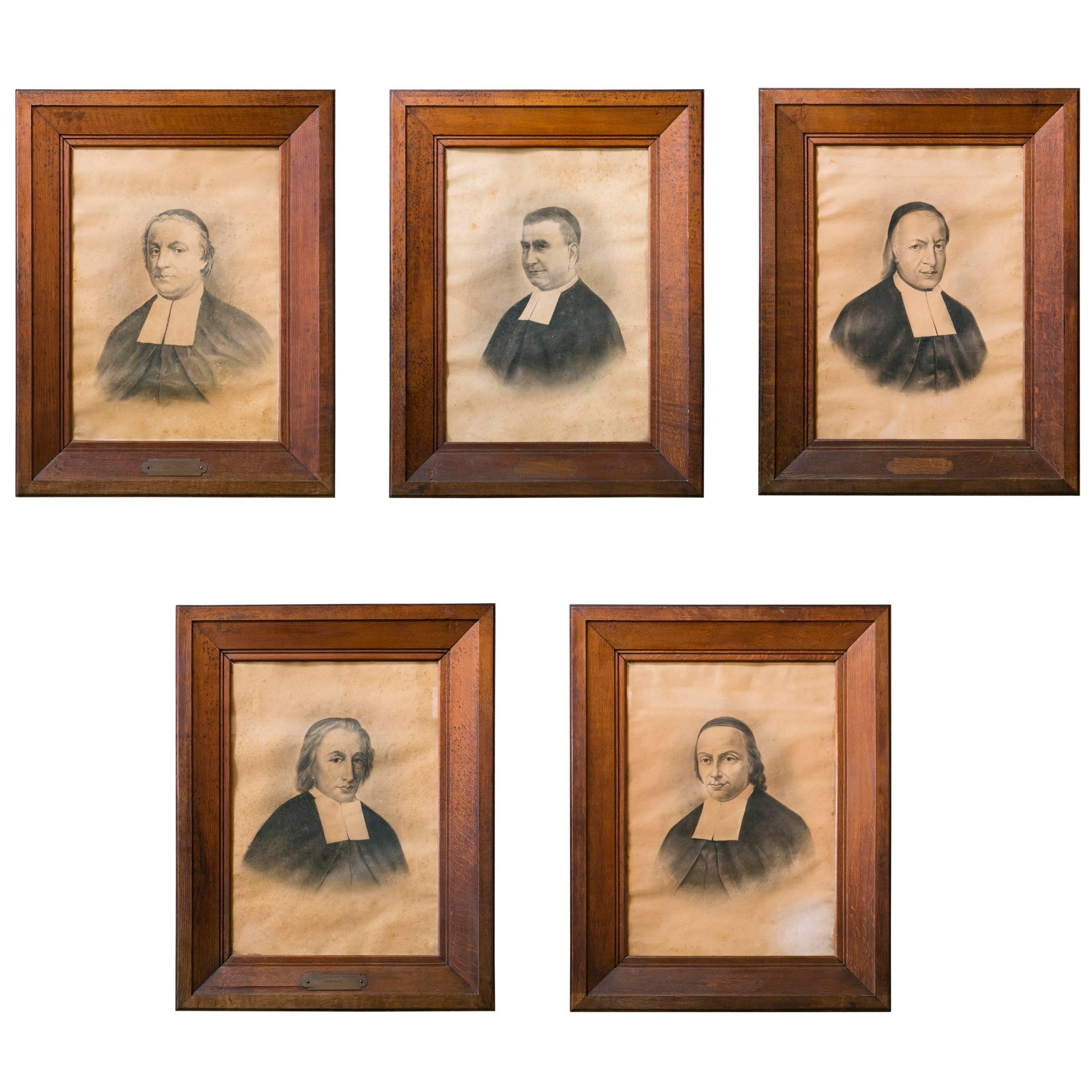Collection Five Large Clergy Portraits in Oak Frames, circa 1838