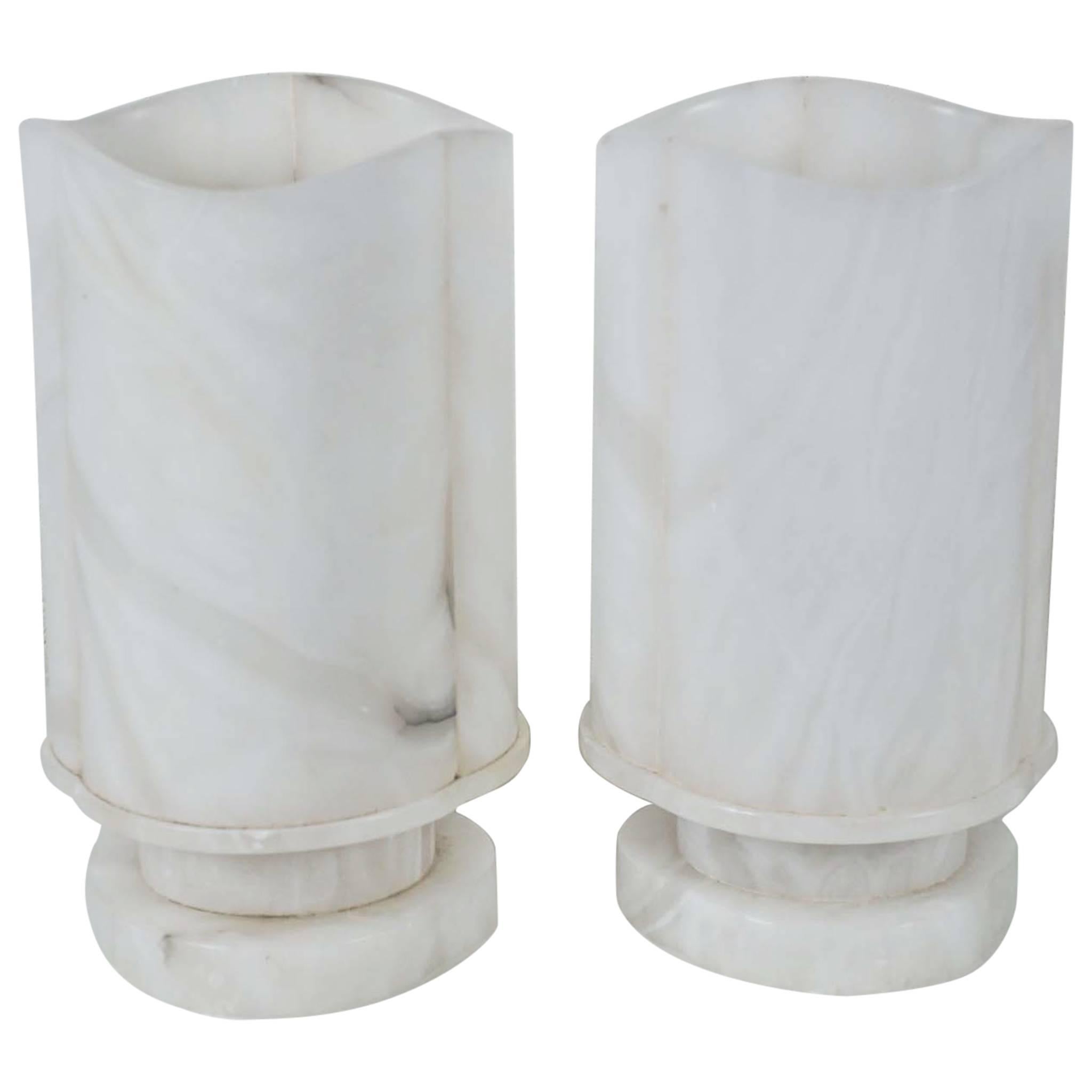 Pair of French Moderne Alabaster Lamps