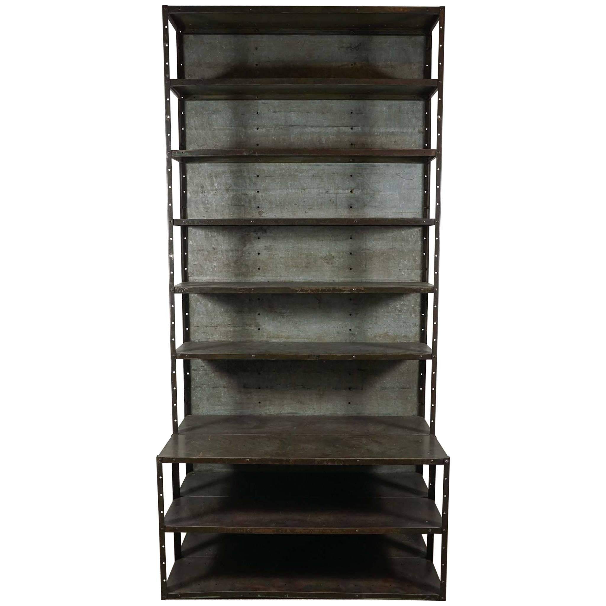 Industrial Gun Metal Bookcase with Extended Base For Sale