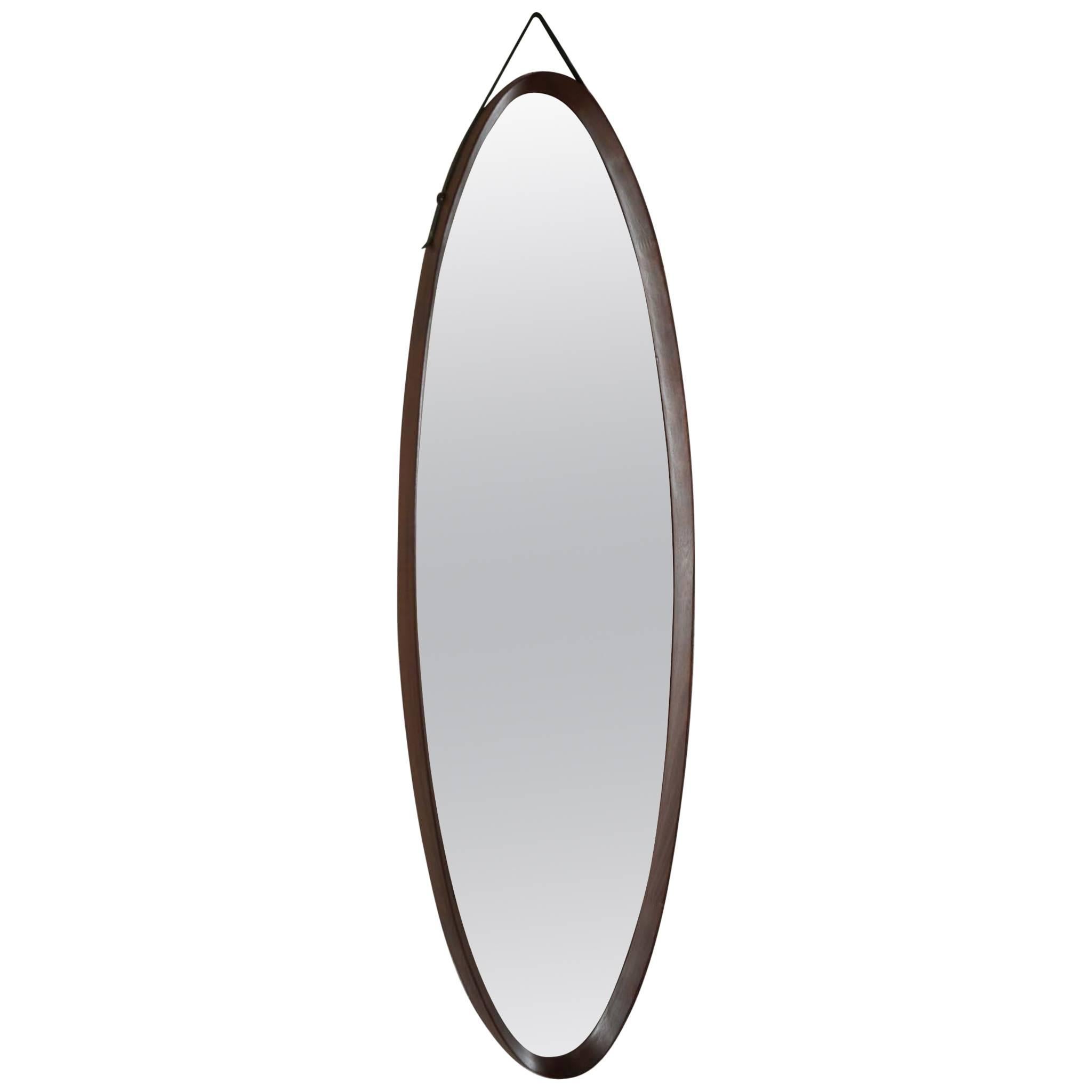 Oval Shield Mirror in Walnut For Sale
