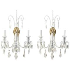 Pair of Dramatic Three-Arm Crystal Sconces in the Style of Lafount