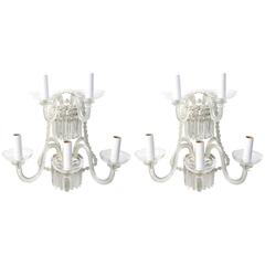 Pair of Clear Blown Glass Murano Sconces