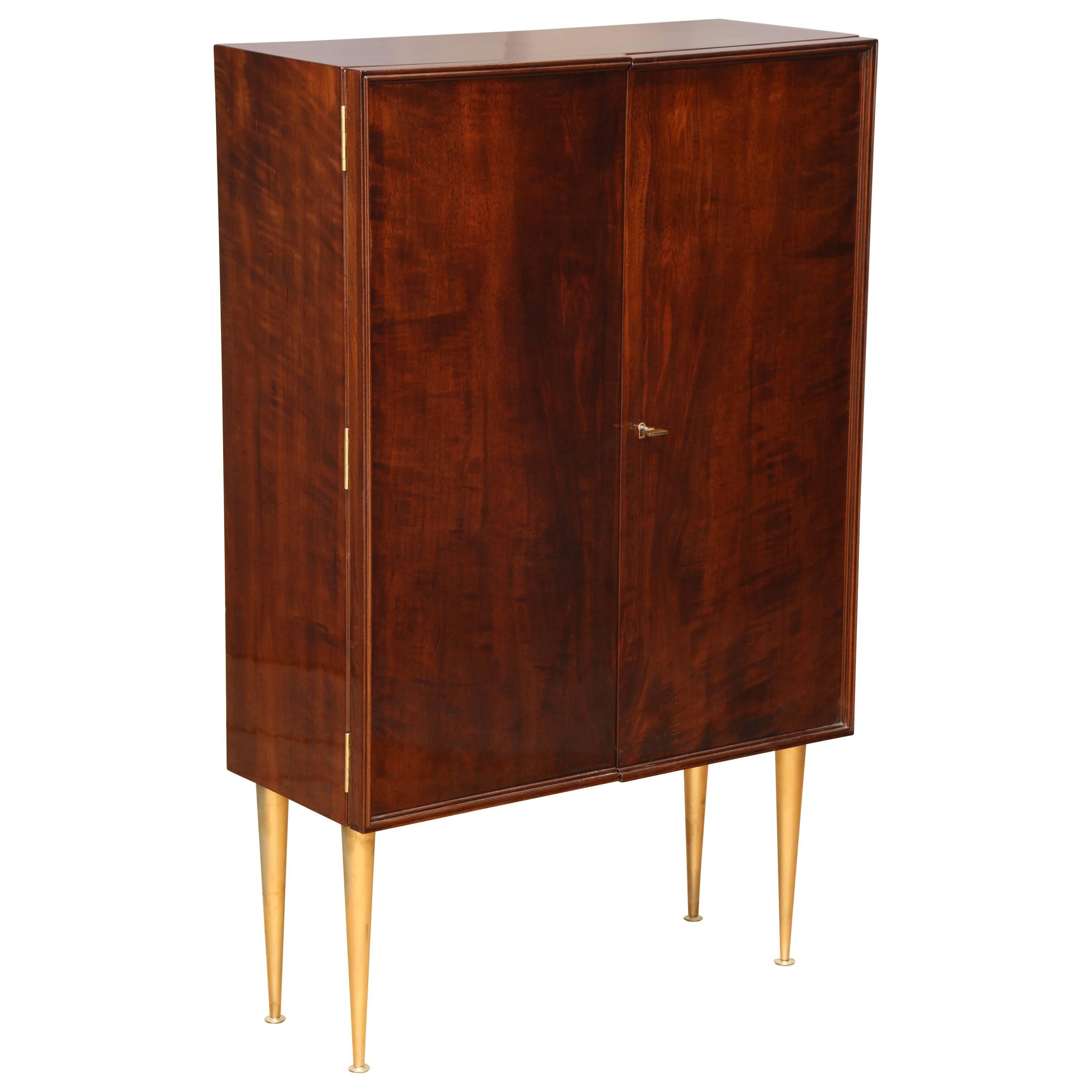 Art Deco Cabinet or Bar Exotic Wood on Bronze Legs