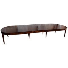French Neoclassical Large Mahogany Dining Table, Full Apron with Six Leaves