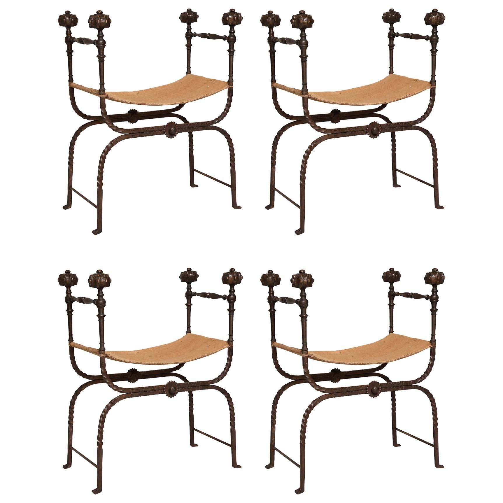 Set of Four Italian Iron Baroque Benches