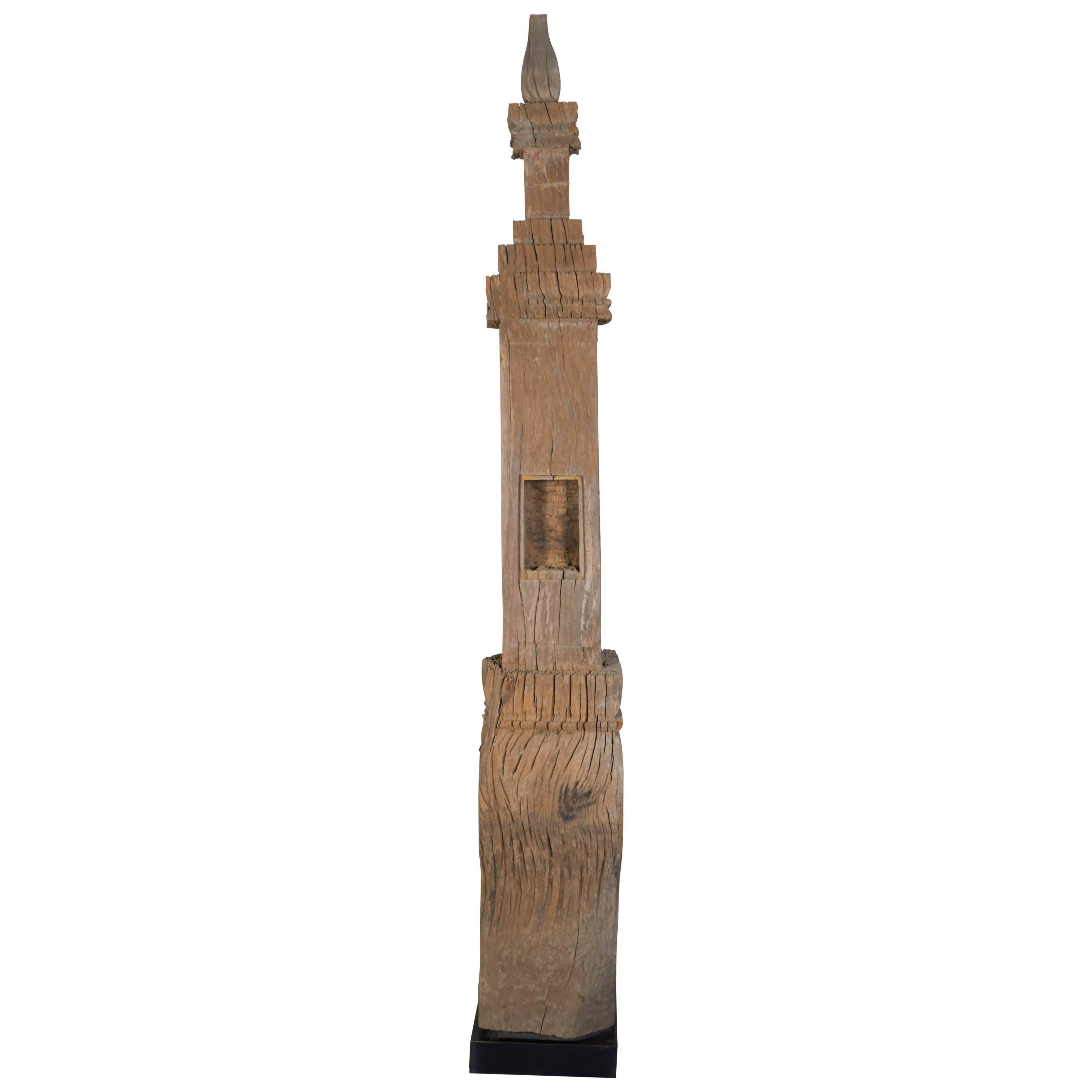 Very Tall Laotian Temple Pillar With Great Patina For Sale