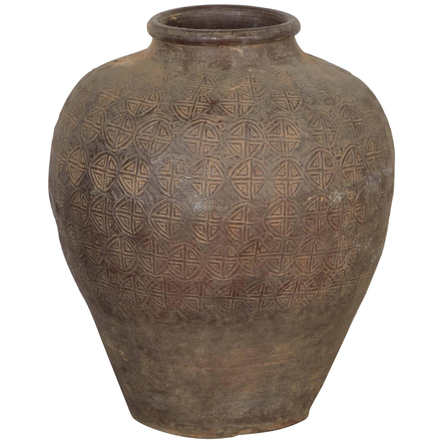 Antique Embossed Ceramic Jar For Sale at 1stdibs
