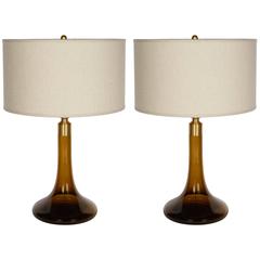 Vintage Pair of Danish Modern Glass Lamps in Tortoise Hues by Le Klint