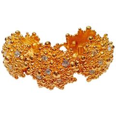 Vintage Lanvin Paris Organic Form Gold Plate and Crystal Bracelet