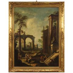 20th Century Italian Painting Depicting Ruins with Characters