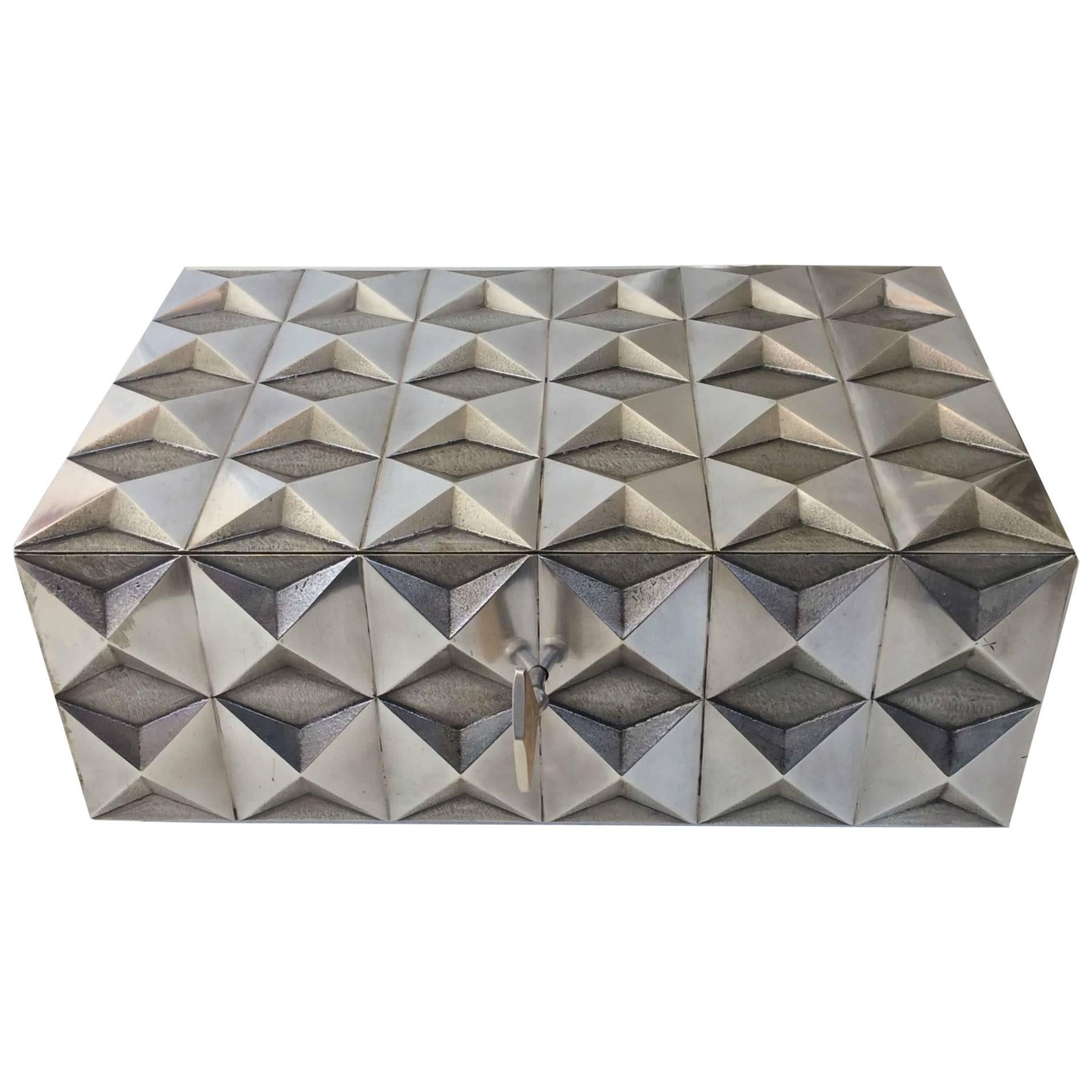 Precious Diamond Point Silver Plated Metal Box, 1970s, France