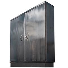 Industrial Polished and Lockable Steel Cabinet with Shelves, circa 1960