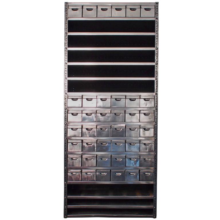 Tall Polished Steel Multi-Drawered Unit, circa 1950 at 1stDibs