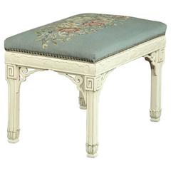 French Original  Painted White Needlepoint Chinoiserie Footstool, ca. 1890.