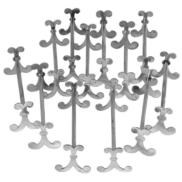 Rare Antique French All Sterling Silver Knife Rests Set of 12 Pieces at