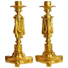 Pair of 19th Century French Empire Gilt Ormolu Candlesticks Finest Chiselled