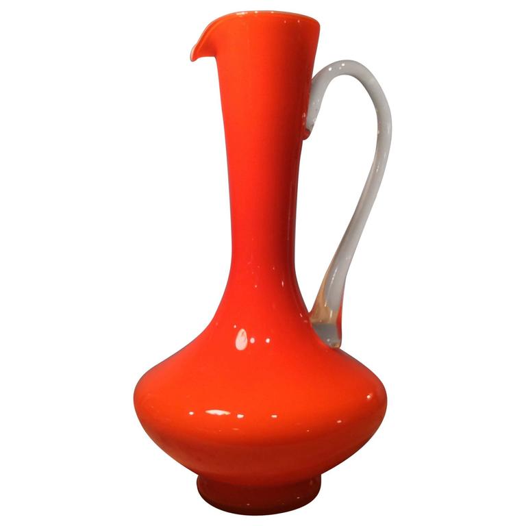Vintage 1970s Bright Orange Glass Vase/Jug at 1stDibs