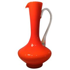 Vintage 1970s Bright Orange Glass Vase/Jug
