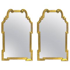 Stunning Pair of Italian La Barge Hollywood Regency Gold Leaf Wood Frame Mirrors