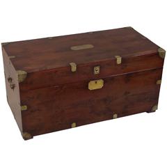 Vintage Mid-20th Century Brass Bound Yew Wood Military Trunk