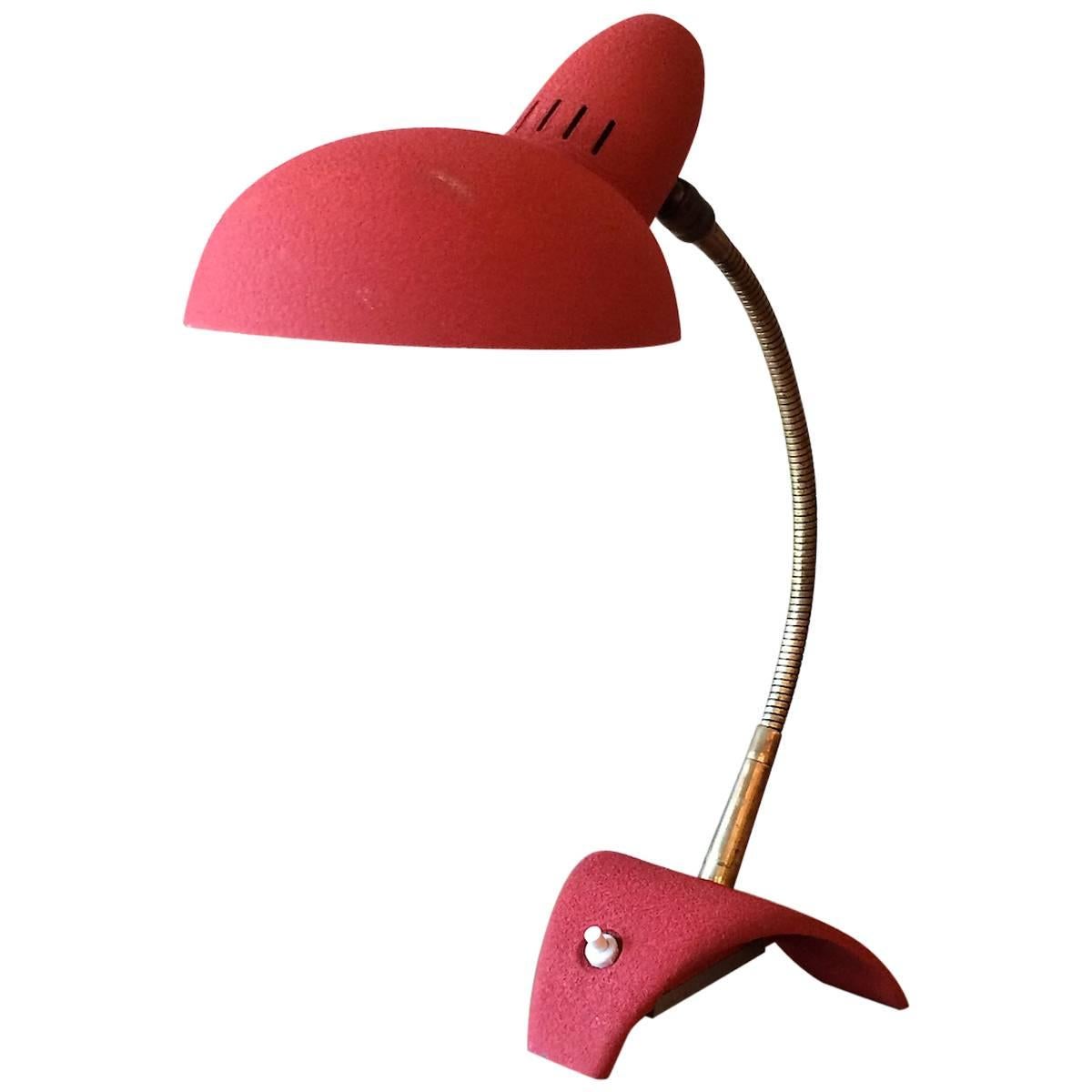 Lampe de bureau à col de cygne rouge mi-siècle moderne