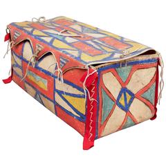 Rare Antique Native American Painted Parfleche Box, Plateau, 19th Century 1
