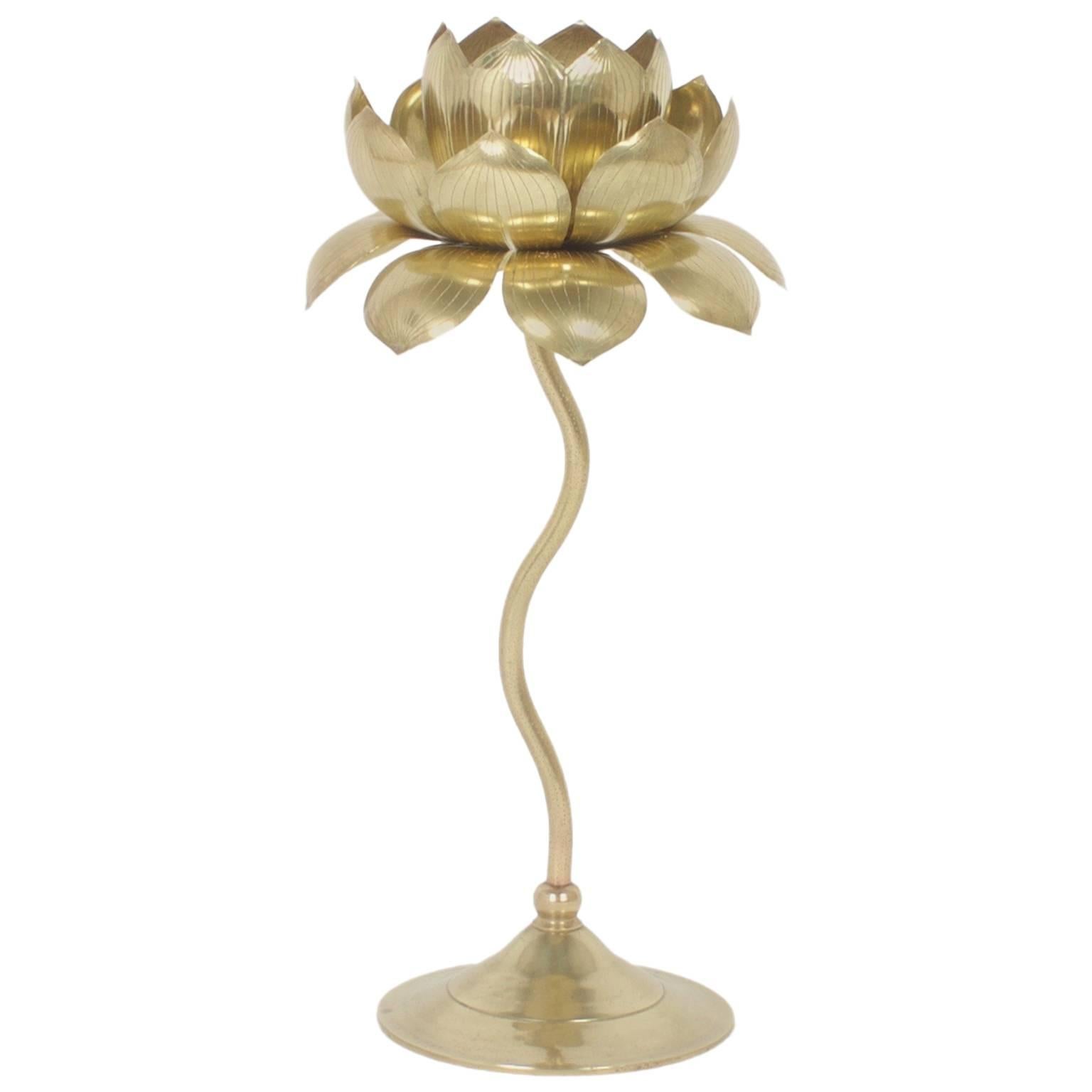 Vintage Tall Brass Lotus Candlestick