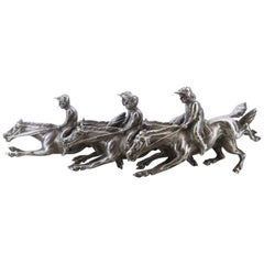 Fine Vintage Silverplate Miniature Horse Racing Sculpture with Jockeys & Horses