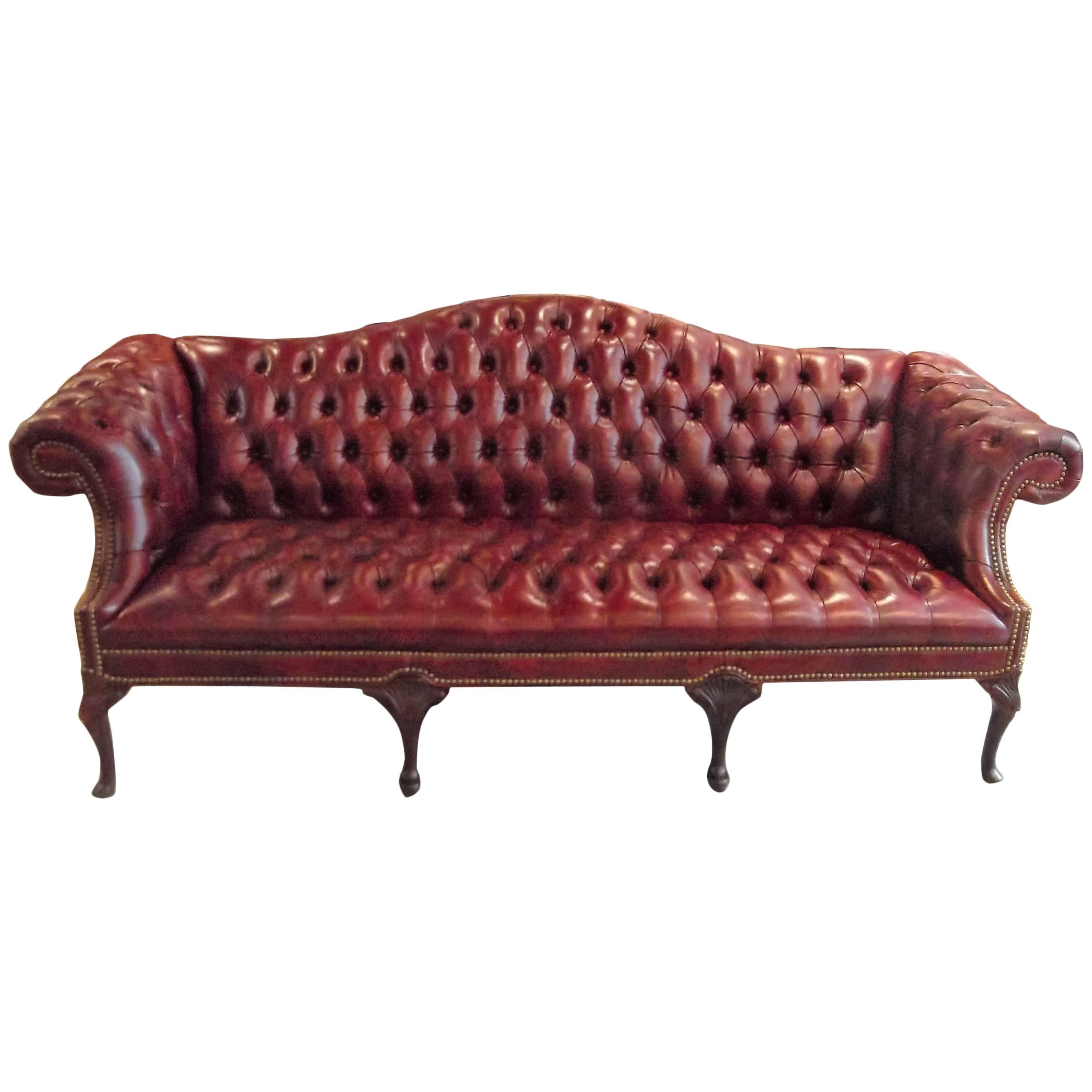 Handsome Chesterfield Camelback Leather Sofa