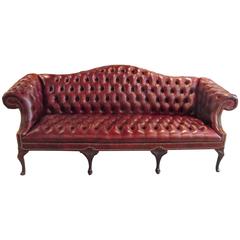 Vintage Handsome Chesterfield Camelback Leather Sofa