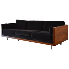 Milo Baughman Rosewood Case Sofa in Mohair