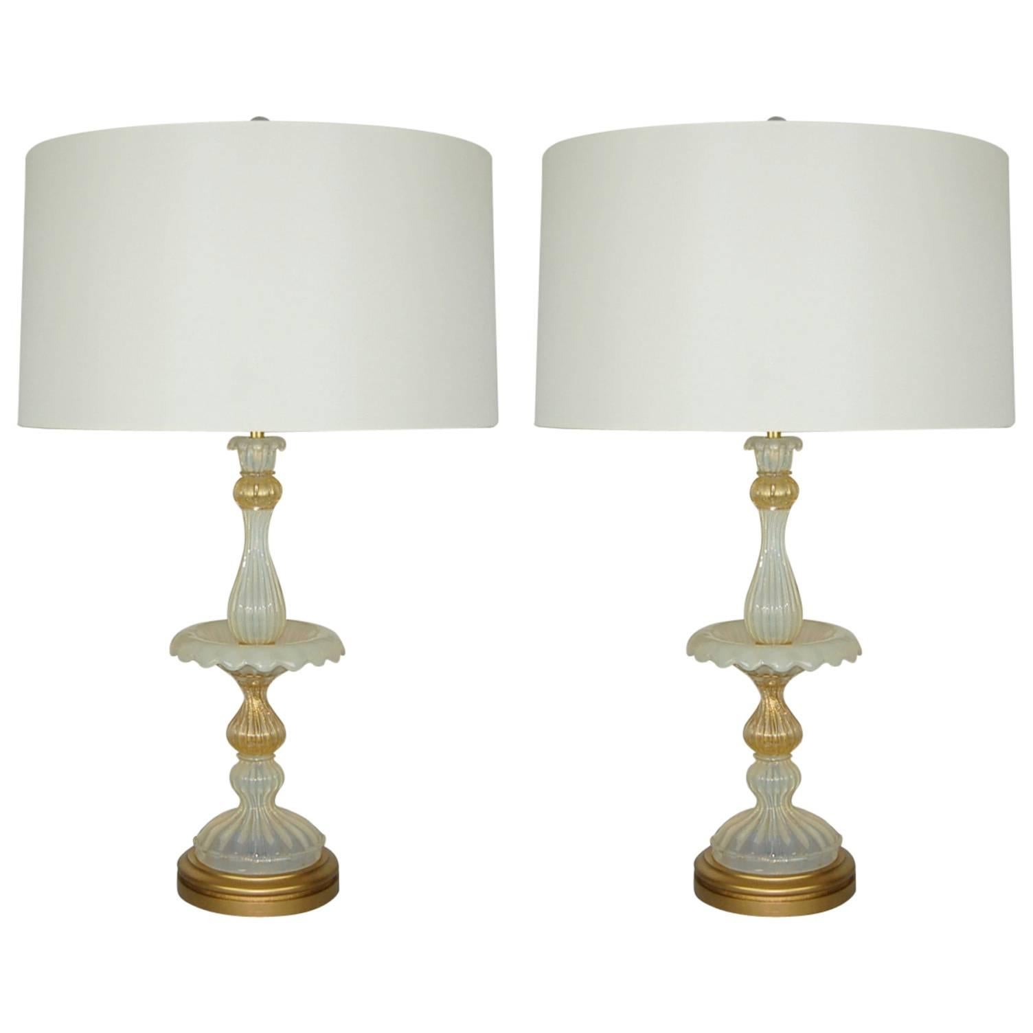 White Opaline Murano Epergne Table Lamps  For Sale