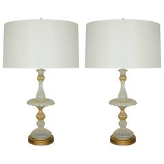 Vintage White Opaline Murano Epergne Table Lamps 