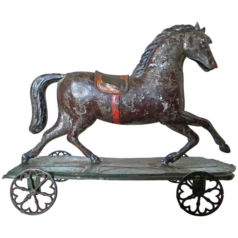American Tin Platform Horse Toy Attributed to Althof, Bergmann and Co