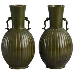 Pair of Bronze Vases by Just Andersen for GAB, Sweden