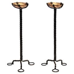 Twisted Steel and Copper Candlesticks