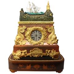 Bronze, Ormolu and Polished Copper on Bronze Rocking Ship Automaton Clock