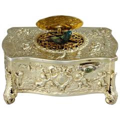 Vintage Silver-Gilt Bow Front Form Singing Bird Box by Karl Griesbaum 9