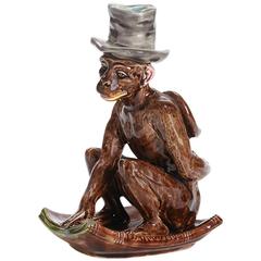 Sarreguemines Majolica Darwin Monkey Candlestick, 19th Century 7